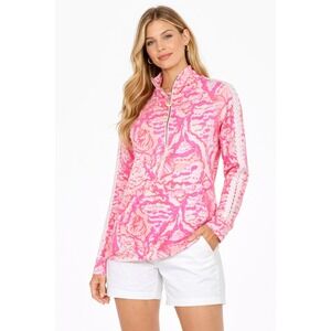 Lilly Pulitzer Skipper Pop Over Coral Reef Beside The Point XXS 1/2 Zip Pockets
